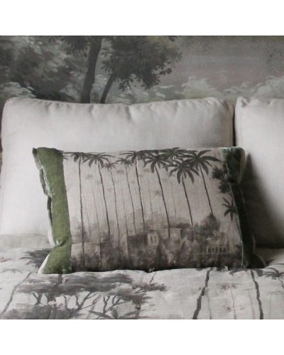 BADALPUR Housse de coussin en lin imprimé monochrome gris Ananbo 40x55 cm